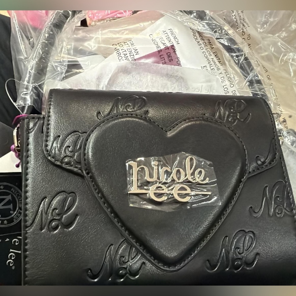 Nicole Lee Black Embossed Heart Crossbody Bag